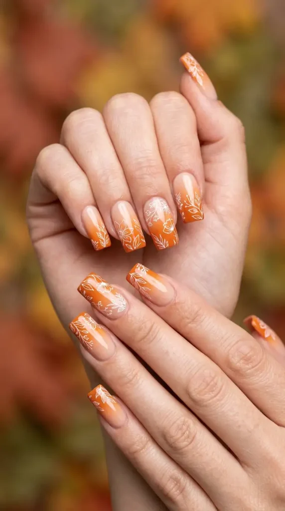 Pumpkin Spice Floral Ombré Nails