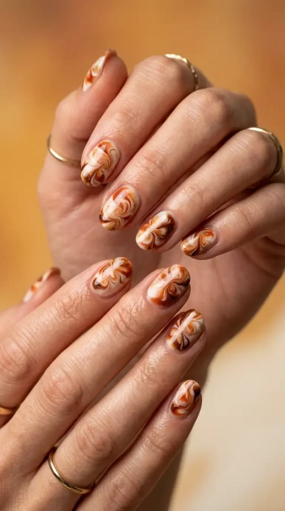 Pumpkin Spice Floral Swirl Nails