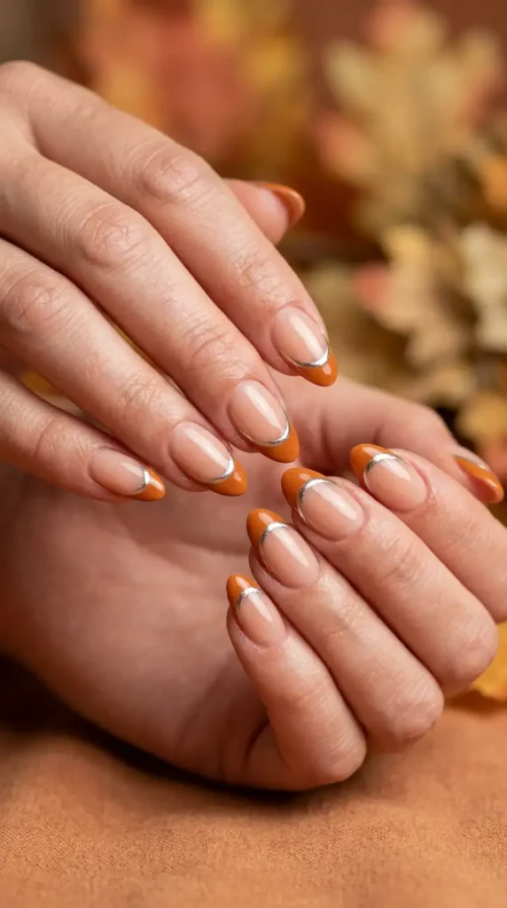 Pumpkin Spice French Tips with Chrome Edge