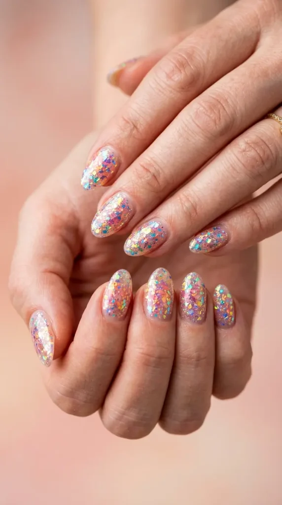 Rainbow Iridescent Glitter Nails