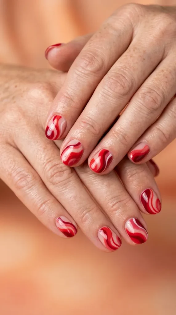 Red Abstract Wave Nails