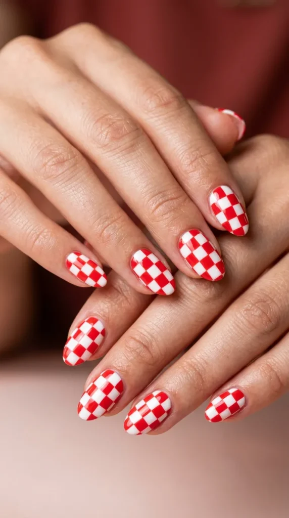 Red Checkerboard Summer Nails