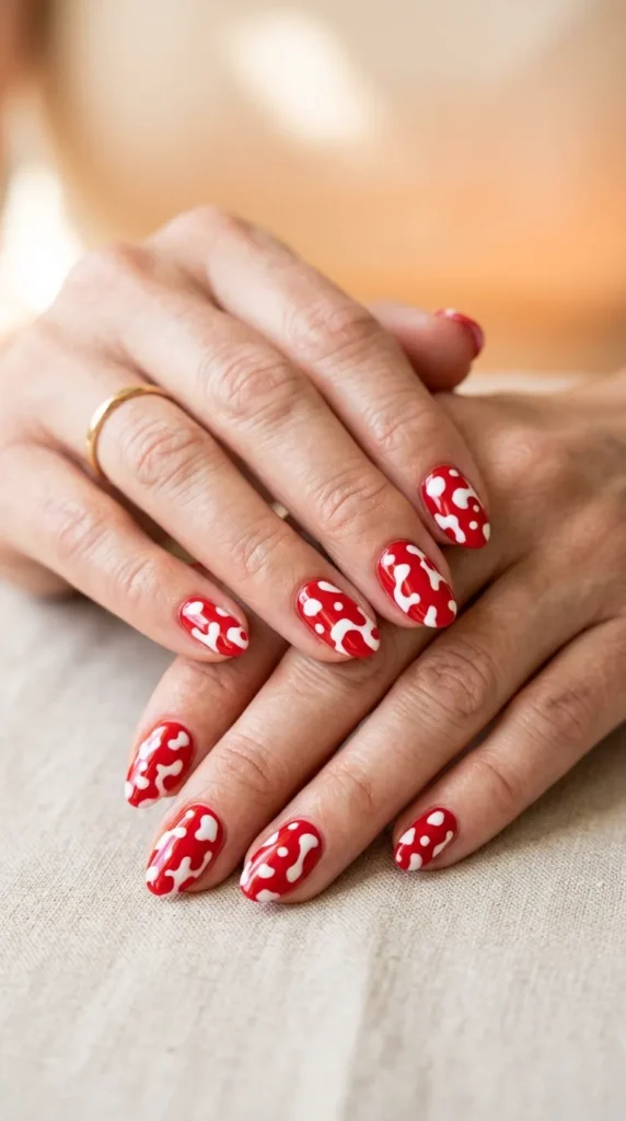 Red Cow Print Nails