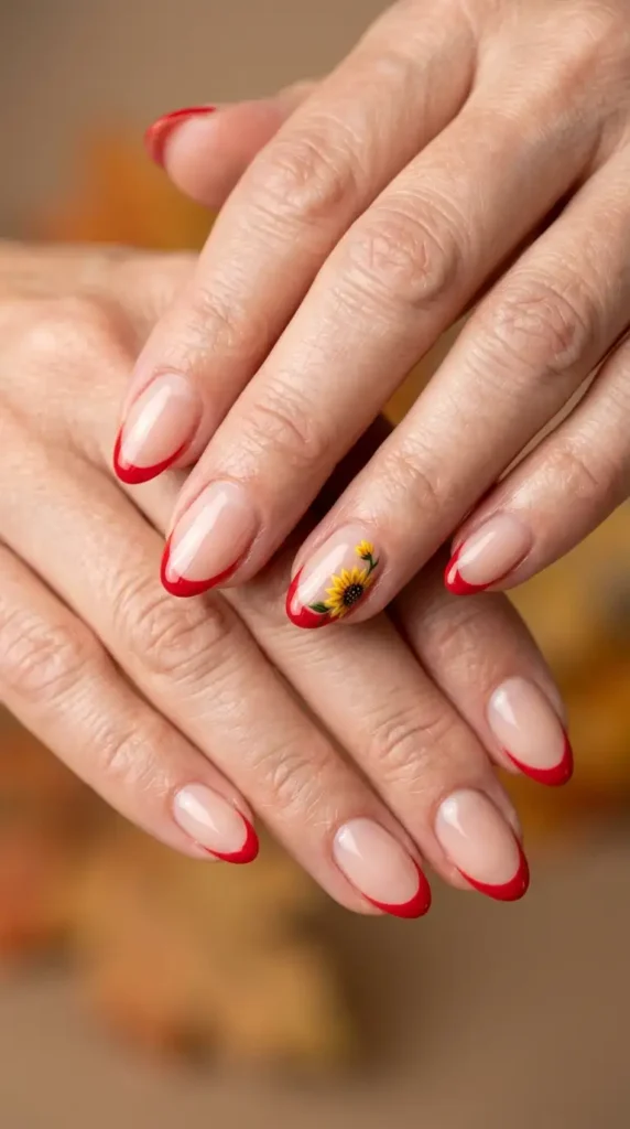 Red French Outline with Sunflower Accent