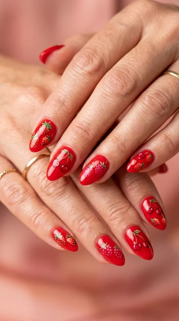 Red Fruit Mix Nails