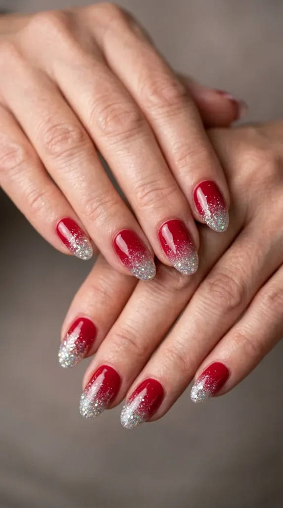 Red Glitter Fade Nails