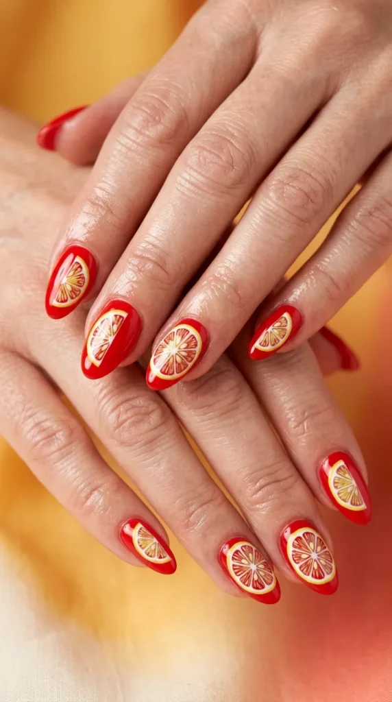 Red Lemon Slice Nails