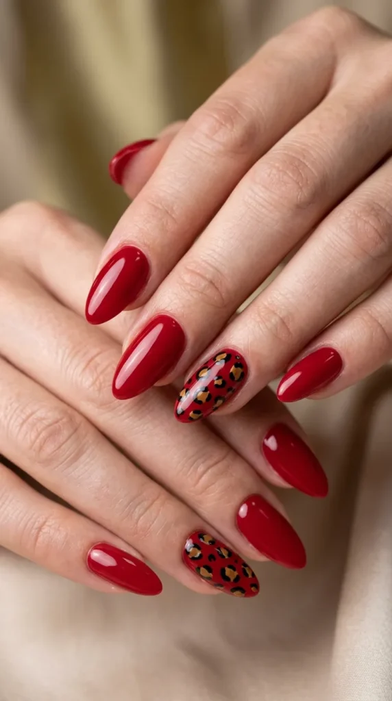 Red Leopard Statement Nails