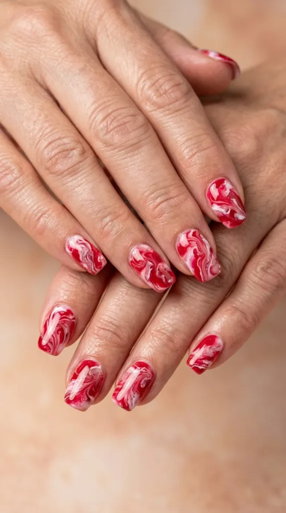 Red Marble Effect Nails