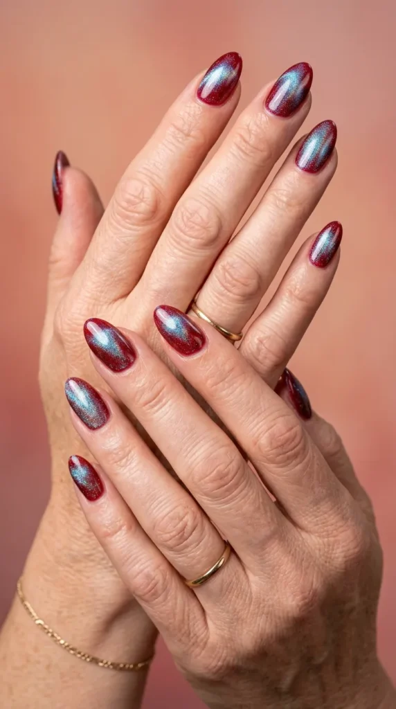 Red Mermaid Shimmer Nails
