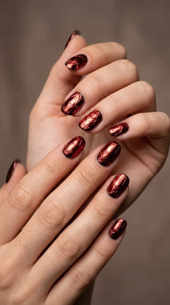 Red Metallic Foil Nails