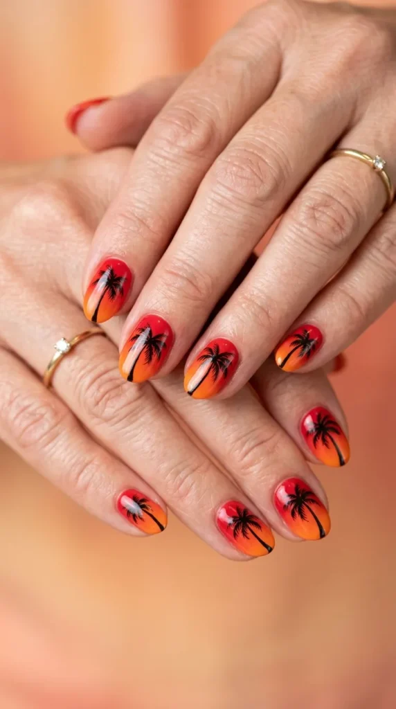 Red Palm Tree Nails