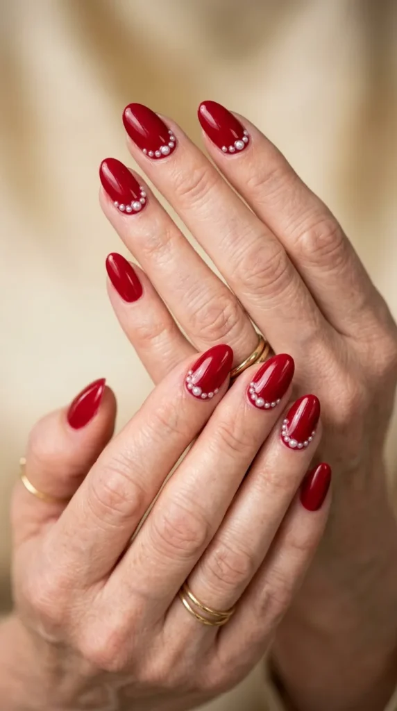 Red Pearl Accent Nails