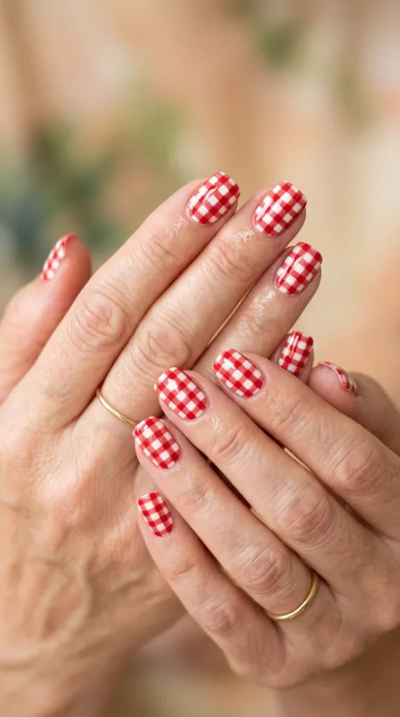 Red Picnic Gingham Nails