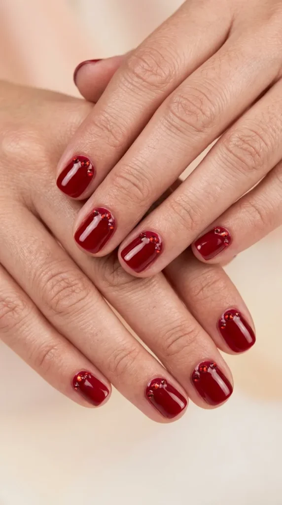 Red Rhinestone Glam Nails