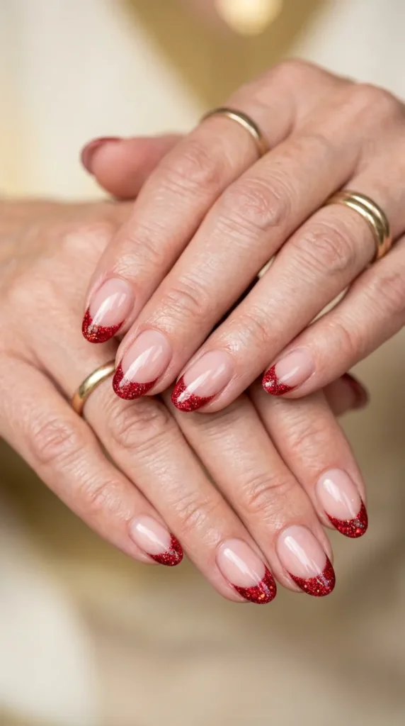Red Sparkle French Tips
