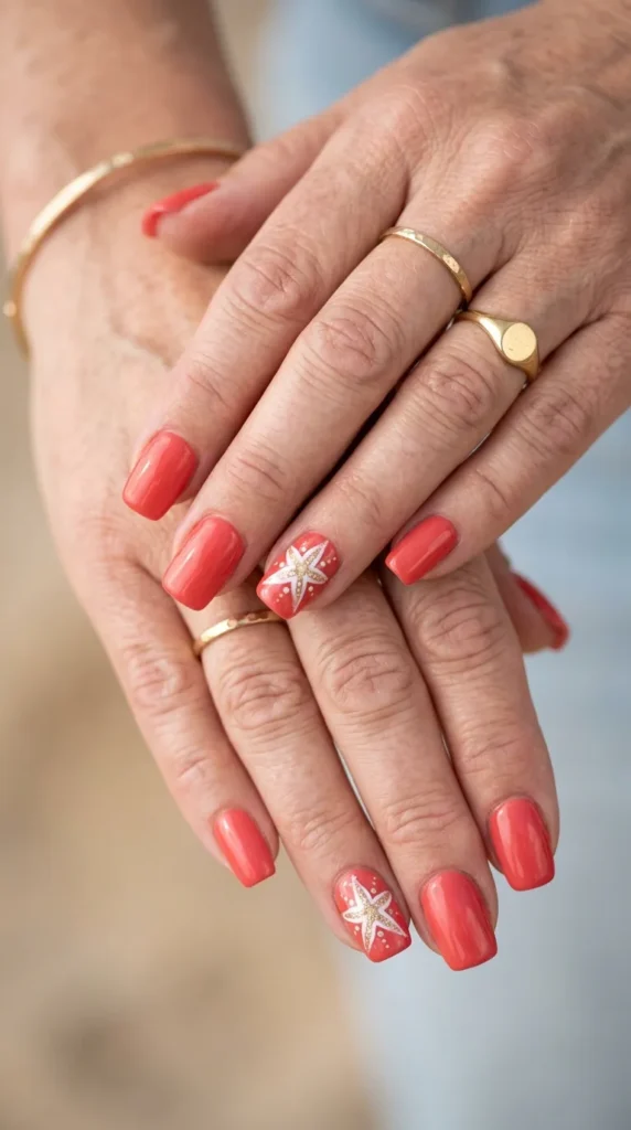 Red Starfish Beach Nails