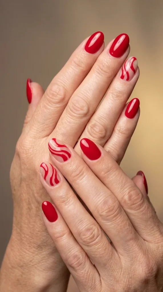 Red Swirl Accent Nails