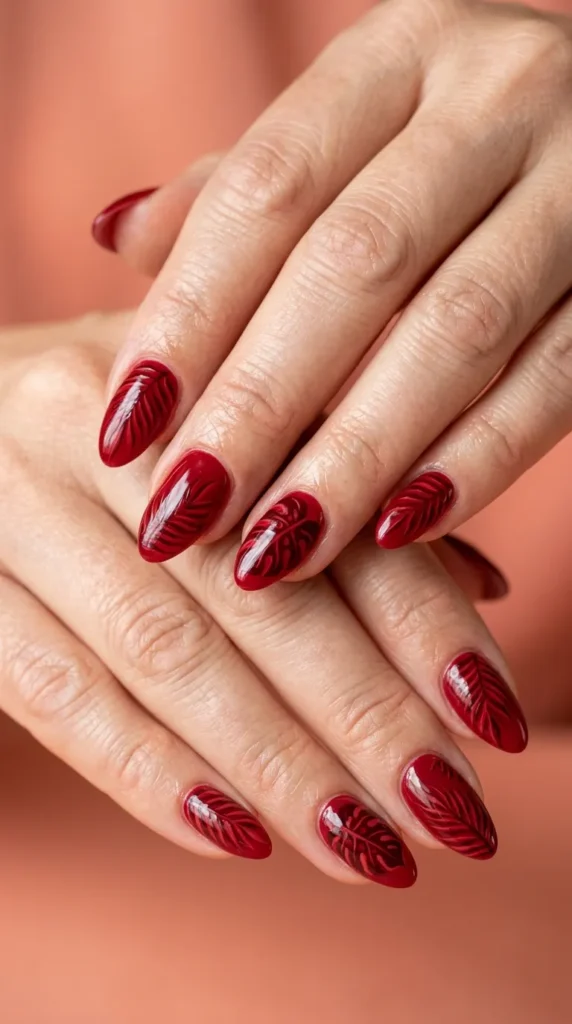 Red Tropical Leaf Nails