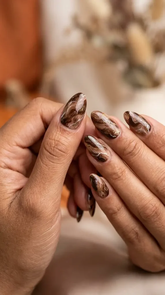 Rich Brown Marble Nails