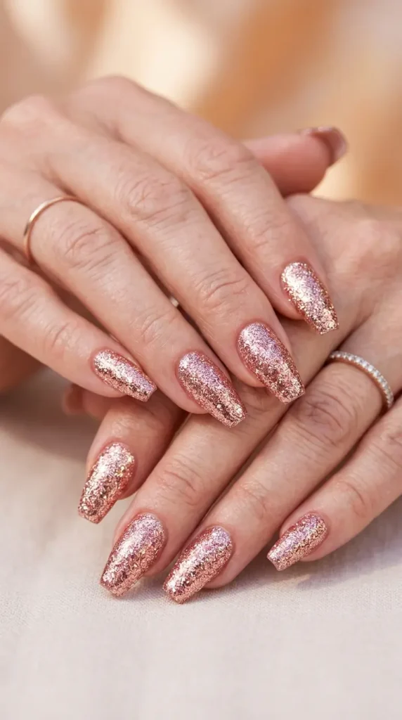 Rose Gold Glitter Coffin Nails