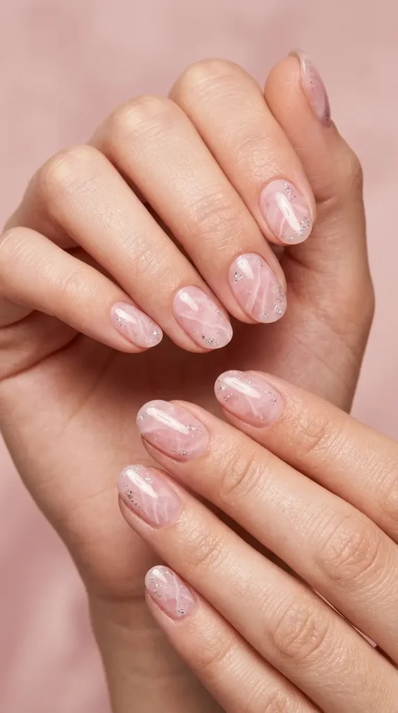 Rose Quartz Glitter Nails