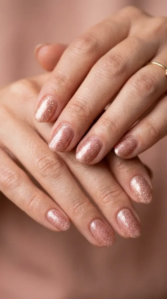 Rosy Nude Glitter Nails
