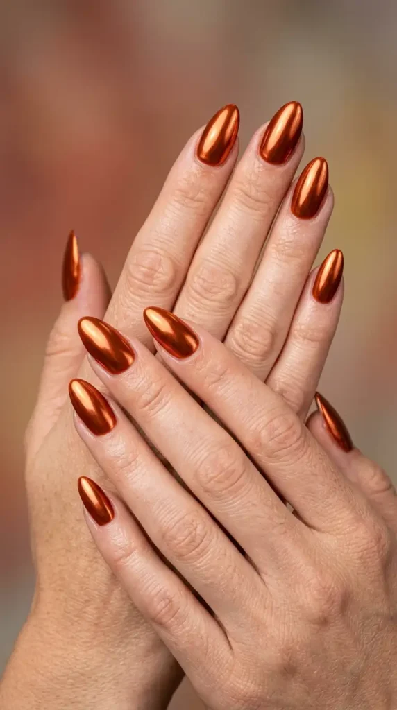 Rust Chrome Almond Nails