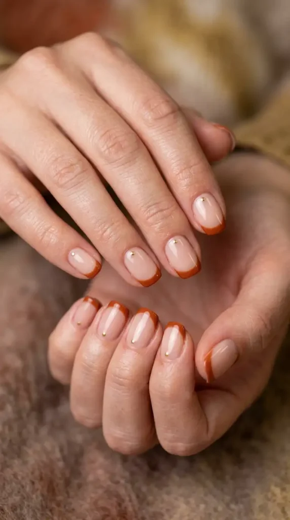 Rust French Tips with Delicate Dot Details