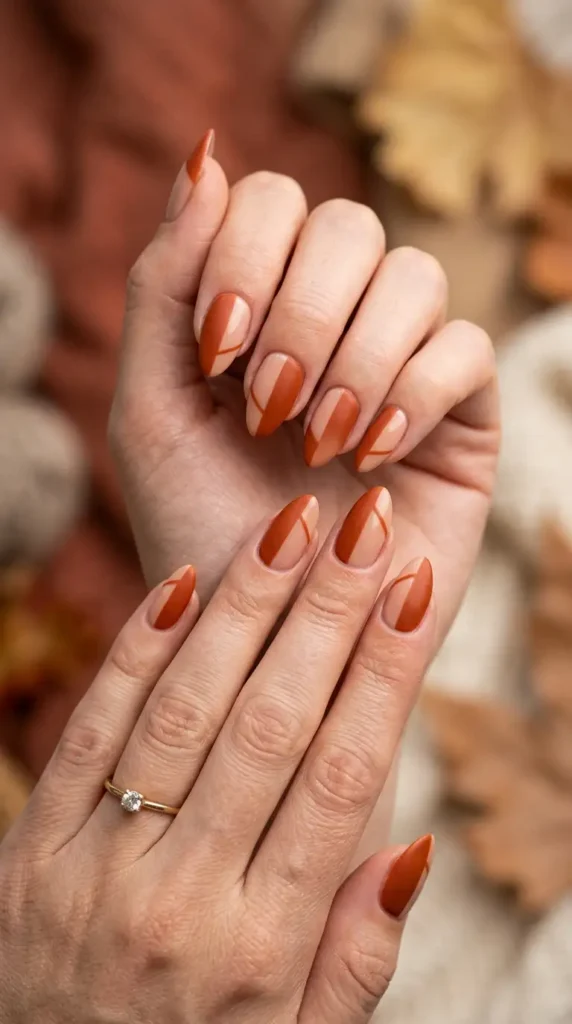Rust & Nude Color Block Nails