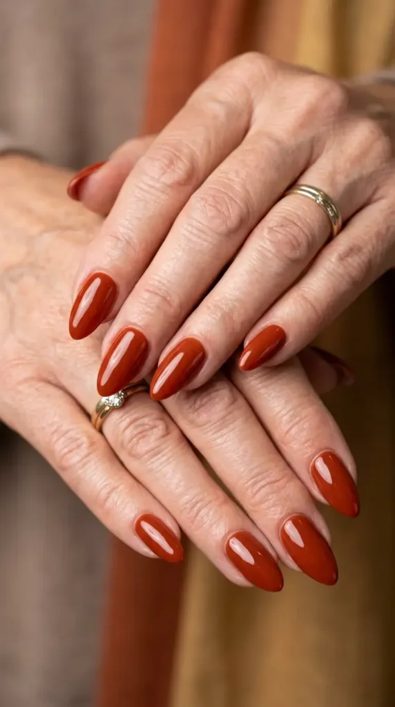 Rust Red Almond Nails