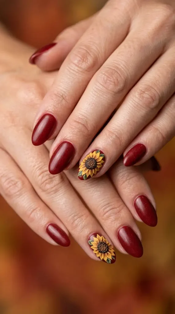Rustic Barn Red Nails with Floral Details
