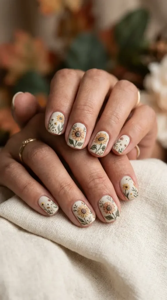 Rustic Cottagecore Sunflower Nails