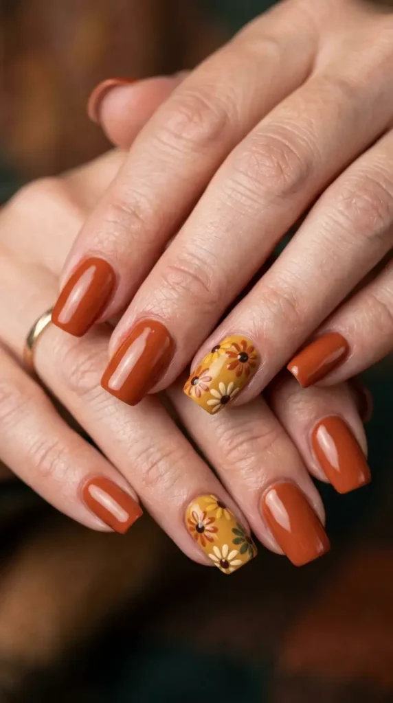 Rustic Daisy Accent Nails