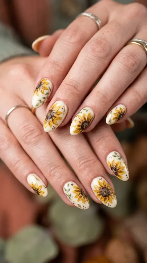 Rustic Farmhouse Sunflower Nails