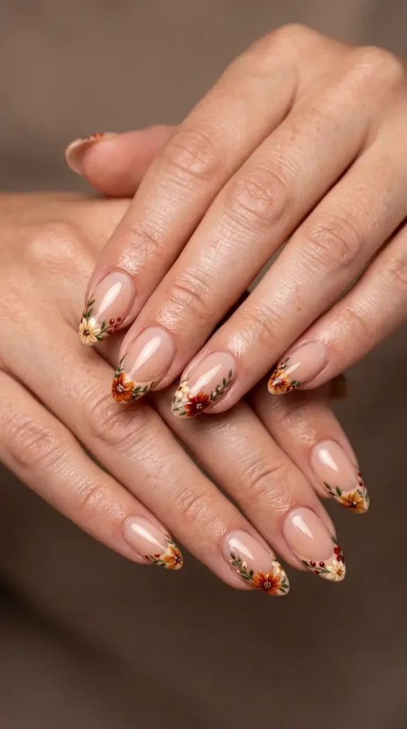 Rustic Floral French Nails