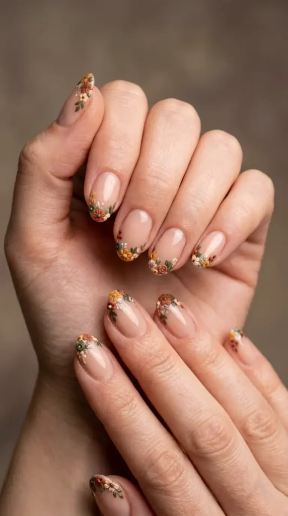 Rustic Floral French Tips