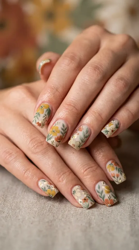 Rustic Floral Nail Art