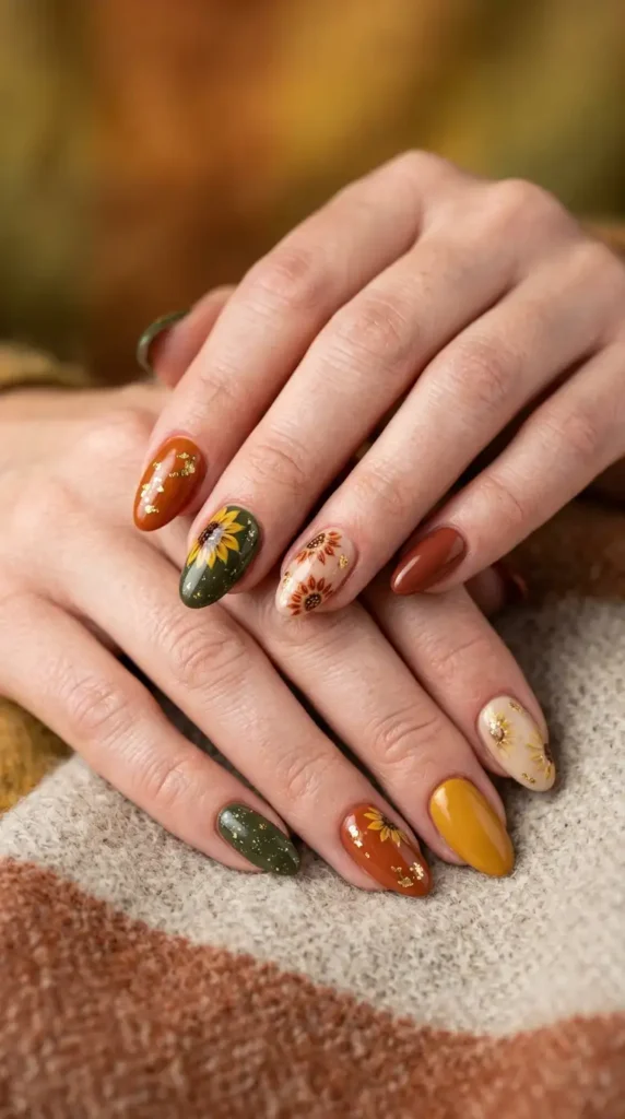 Rustic Floral Skittle Nails