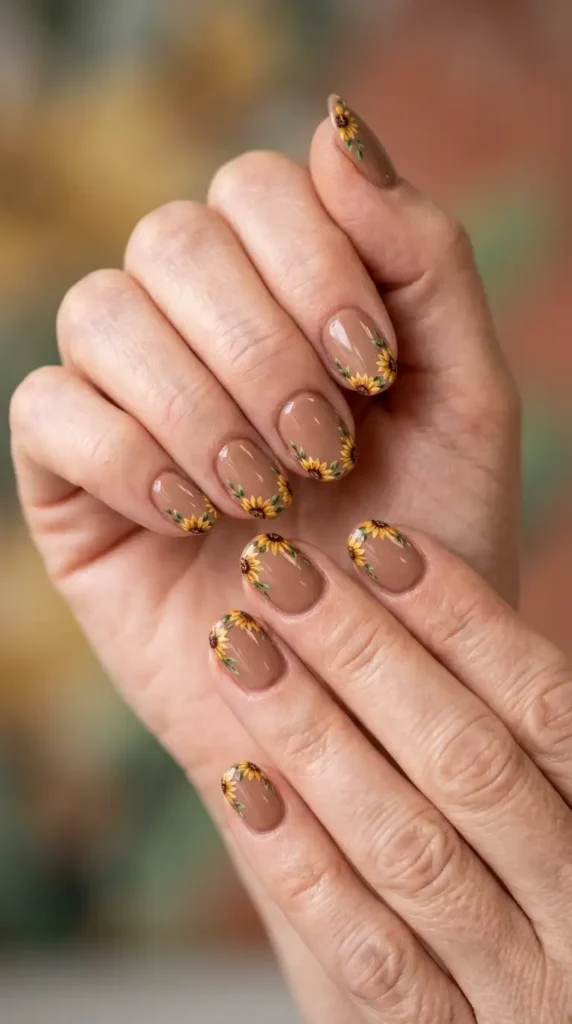 Rustic Mocha Acrylic Nails with Floral Borders