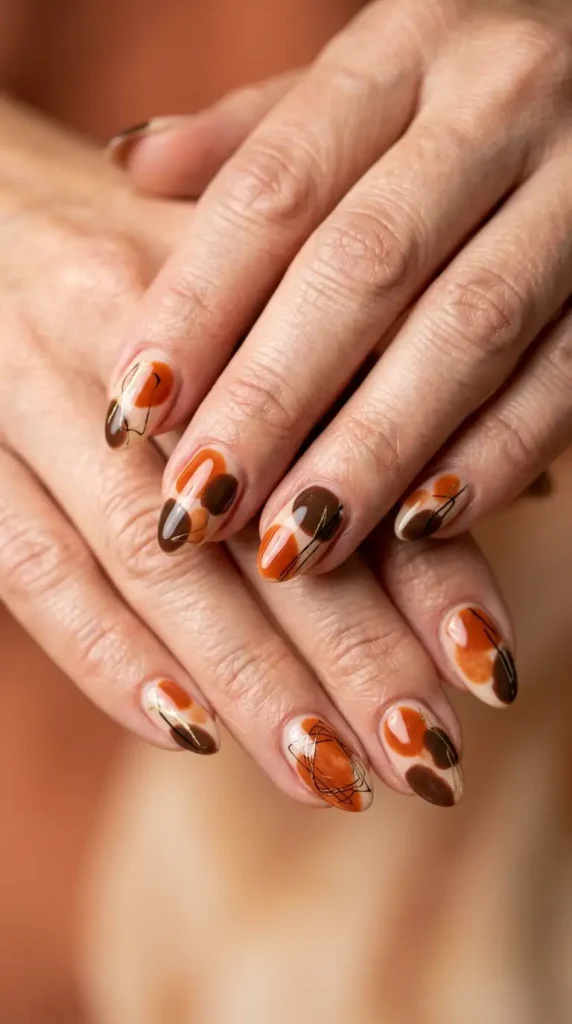 Rustic Orange & Brown Abstract Nails