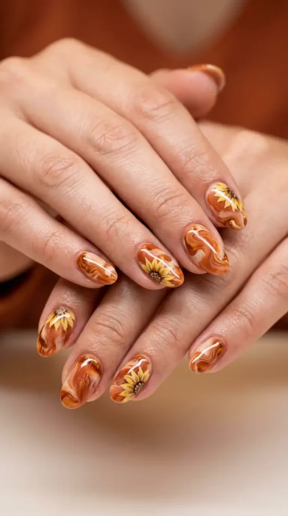 Rustic Orange Marble Acrylic Nails