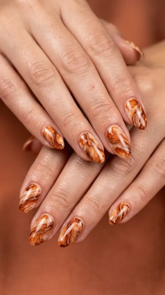 Rustic Orange Marble Nails
