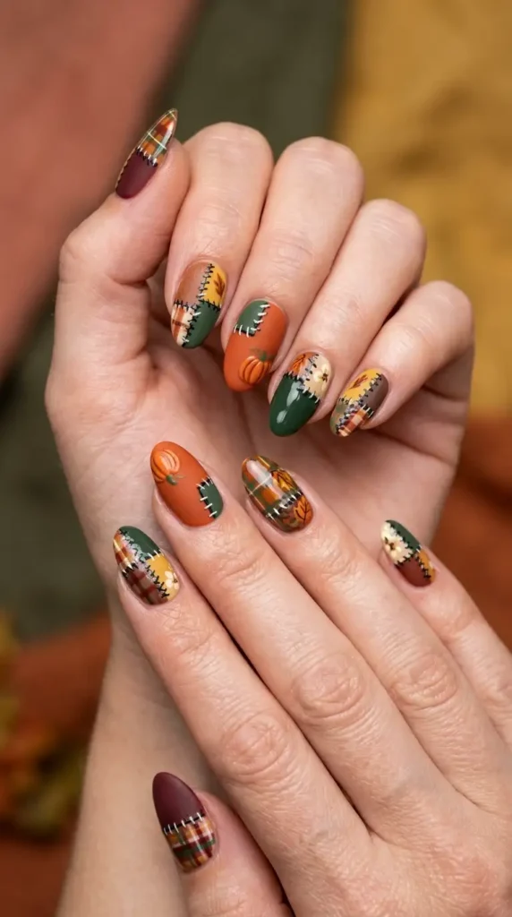 Rustic Patchwork Fall Nails