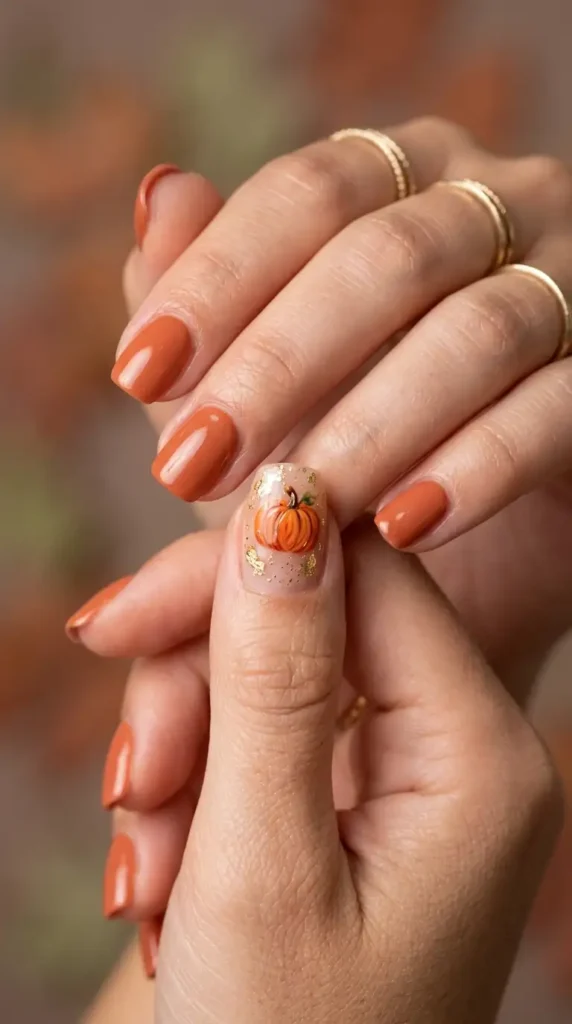Rustic Pumpkin Accent Nails