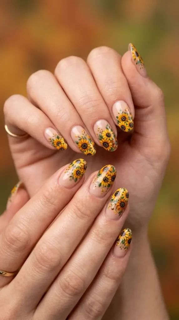 Rustic Sunflower Bouquet Nails