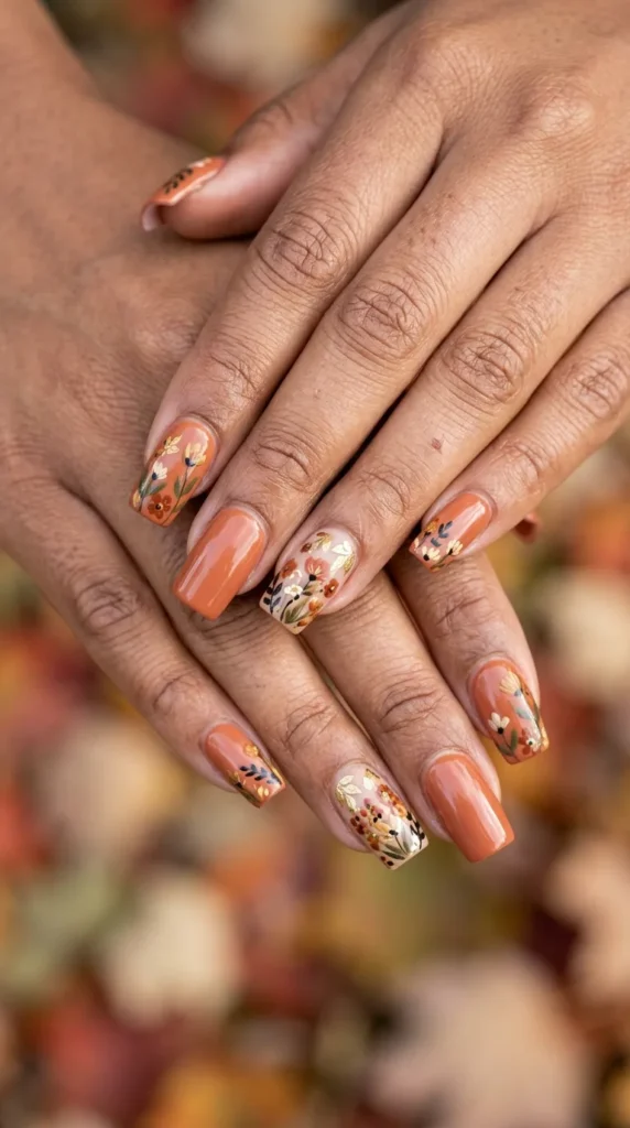 Rustic Wildflower Square Nails