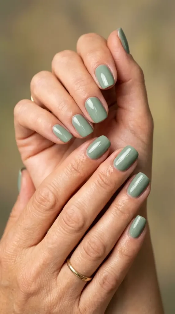Sage Green Glossy Nails