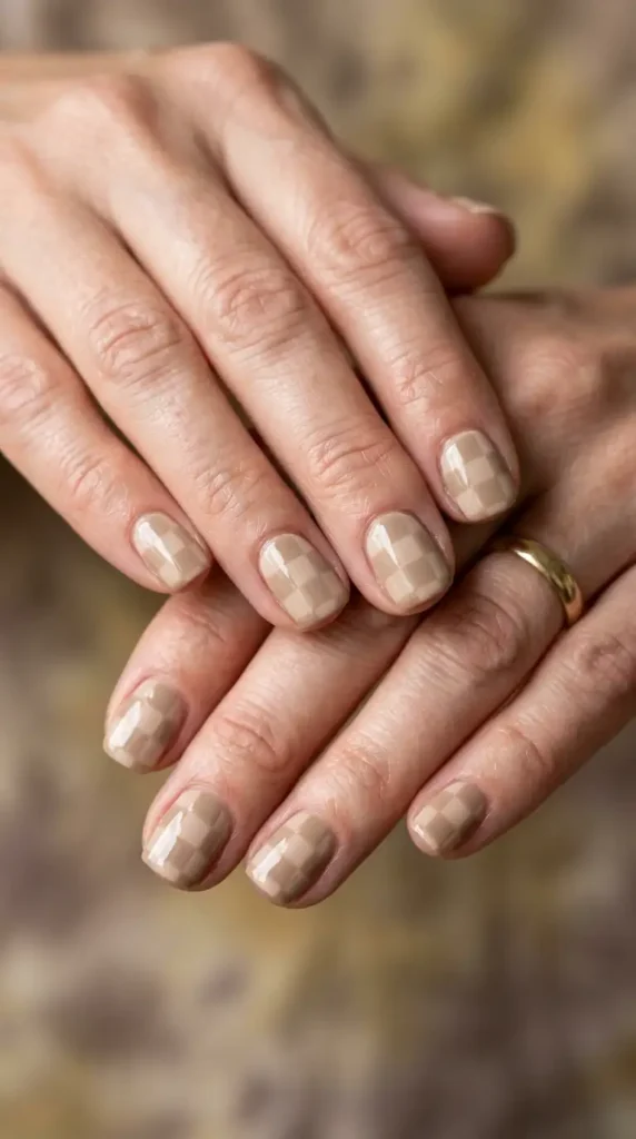 Sandy Beige Checkerboard Nails