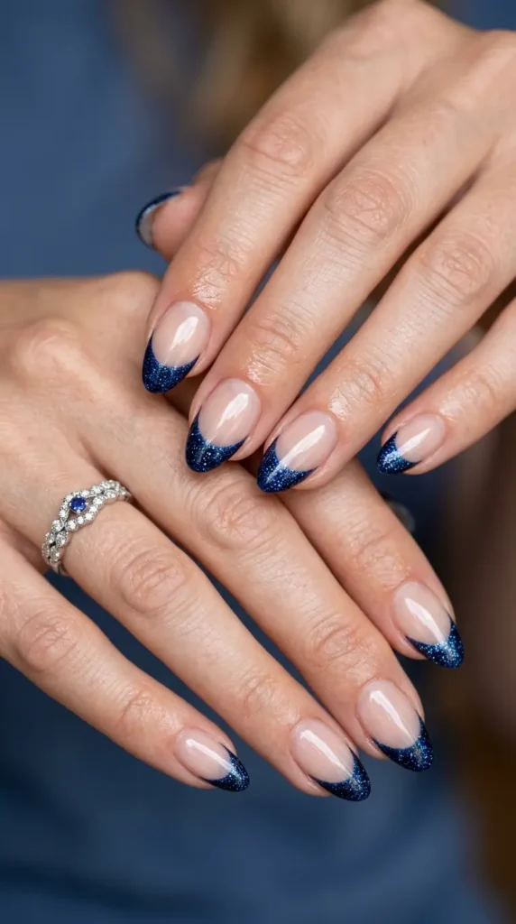 Sapphire Blue Glitter French Tips
